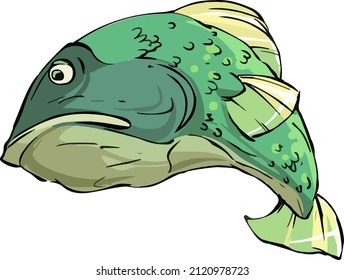 Vector cartoon clipart green fish. Illustration isolated on white background.