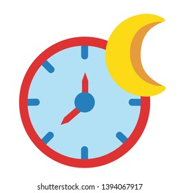 Vector Cartoon Clock And Moon Icon Isolated
