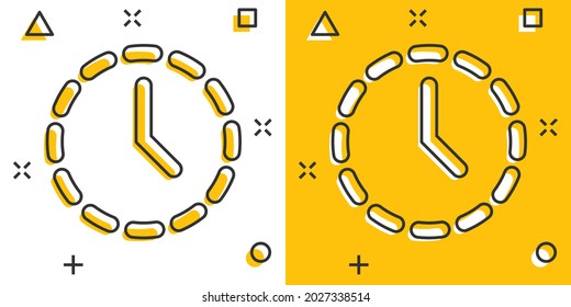 Vector cartoon clock time icon in comic style. Timer sign illustration pictogram. Clock business splash effect concept.