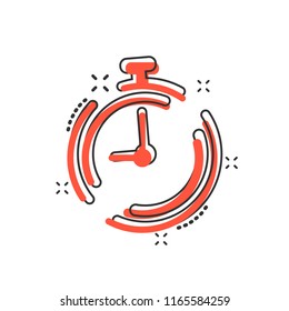 Vector cartoon clock timer icon in comic style. Time alarm concept illustration pictogram. Stopwatch clock business splash effect concept.