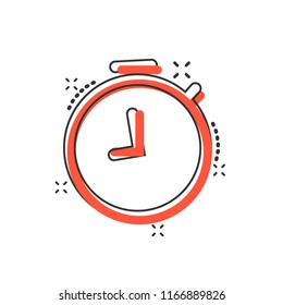 Vector cartoon clock timer icon in comic style. Time alarm concept illustration pictogram. Stopwatch clock business splash effect concept.
