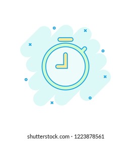 Vector cartoon clock timer icon in comic style. Time alarm concept illustration pictogram. Stopwatch clock business splash effect concept.