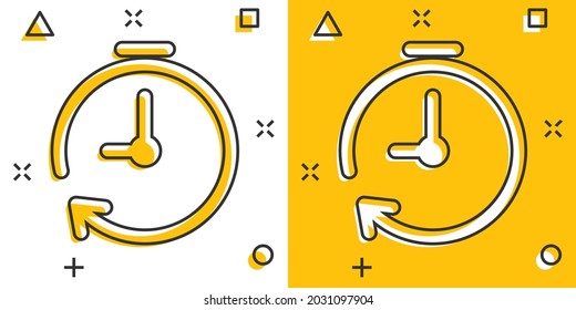 Vector cartoon clock timer icon in comic style. Time alarm concept illustration pictogram. Stopwatch clock business splash effect concept.