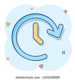 Vector cartoon clock timer icon in comic style. Watch sign illustration pictogram. Clock business splash effect concept.