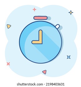 Vector cartoon clock timer icon in comic style. Time alarm concept illustration pictogram. Stopwatch clock business splash effect concept.