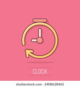 Vector cartoon clock timer icon in comic style. Time alarm concept illustration pictogram. Stopwatch clock business splash effect concept.
