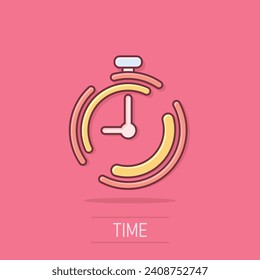 Vector cartoon clock timer icon in comic style. Time alarm concept illustration pictogram. Stopwatch clock business splash effect concept.