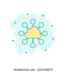 Vector cartoon cloud computing technology icon in comic style. Infographic analytics illustration pictogram. Network business splash effect concept.