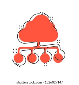 Vector cartoon cloud computing technology icon in comic style. Infographic analytics illustration pictogram. Network business splash effect concept.