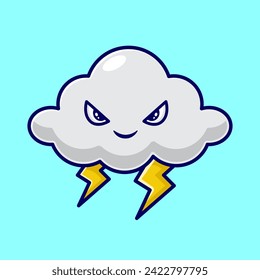vector cartoon cloud with thunder art design, vector icon mascot logo