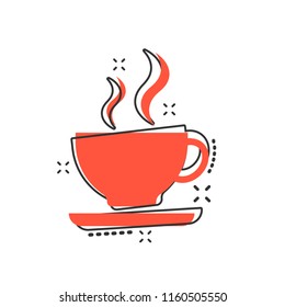 Vector cartoon coffee cup icon in comic style. Tea mug sign illustration pictogram. Coffee business splash effect concept.