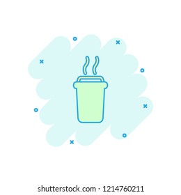 Vector cartoon coffee cup icon in comic style. Tea mug sign illustration pictogram. Coffee business splash effect concept.