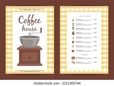 Vector cartoon coffee house menu template with list hot beverage illustration