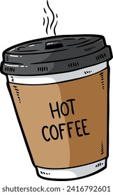 Café De Dibujo Vector En Taza De Papel Con Tapa