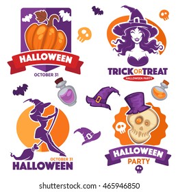 vector cartoon collection of bright stickers and icons for your Halloween party
