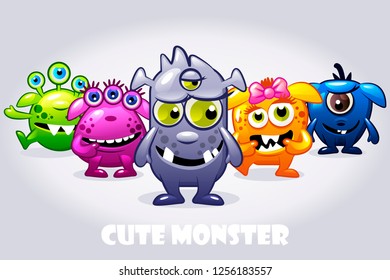 Vector cartoon collection five cute babies monsters, funny character set