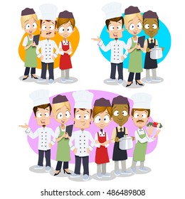Vector cartoon collection of group of professional kitchen chefs