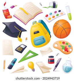 Vector cartoon collection of stationery and school or office supplies. Subjects for study, drawing and writing.