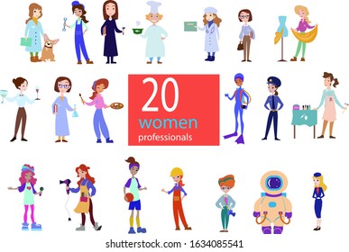 Vector cartoon collection women professionals work job women power feminism career