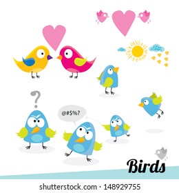 vector cartoon color birds set