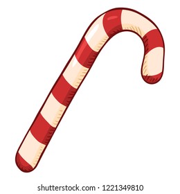 Vector Cartoon Color Candy Cane. Christmas Symbol.
