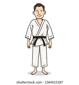 Vector Cartoon Color Character - Young Man in White Karate Kimono