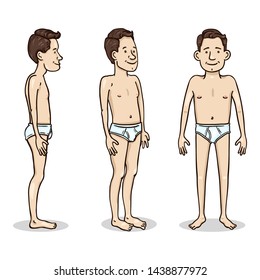 Vector Cartoon Color Character - Young Man in White Underpants. Set of Different Foreshortening.