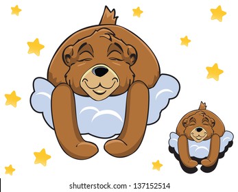 Vector cartoon color cute Teddy bear sleeping on a cloud, and the stars around