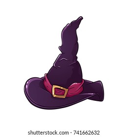 Vector cartoon color illustration of a witch hat for halloween on a white background. Magic element, sticker, isolated object 
