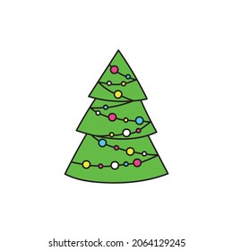 vector cartoon colored Christmas tree, isolated icon