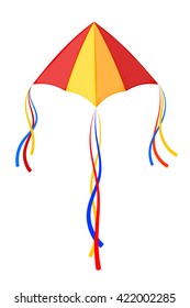Vector Cartoon Colored flying kite on a white background. Illustration of a kite at Leer, a child's toy. Element for design, decoration. Stock vector