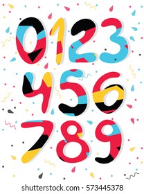 Vector cartoon colored numbers. Graphic numbers for paper, web, game design.