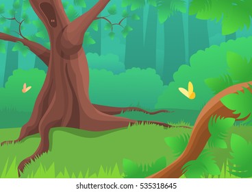 Vector cartoon colorful background, forest tree