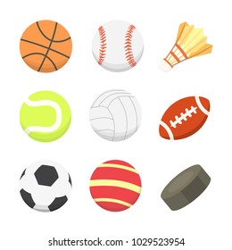 Juego de bolas coloridas de dibujos animados. iconos de pelotas deportivas aislados