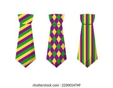 Vector cartoon colorful necktie for Mardi Gras costume. Isolated carnival accessory on white