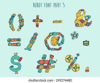 vector cartoon colorful robot font (type) part 5 (five parts)