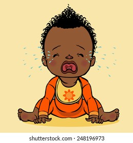 Vector Cartoon Colorfull Crying Black Baby Isolated Background