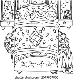 Black White Picture Coloringinterior Drawing Sofaflowerscarpetspillowsa ...