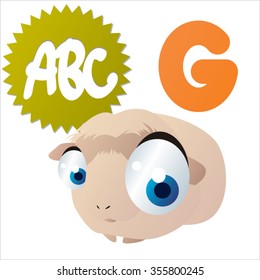 Vektorcartoon-Comictiere ABC für Kinder: G ist für Guinea-Pig / Illustration für Apps, Bücher, Aufkleber, Abzeichen oder Spiele