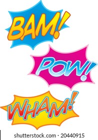 vector cartoon comic book sound effects: bam! pow! and wham! svg