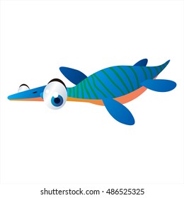 vector cartoon comic illustration of ancient reptiles. Water dinosaurs. Plesiosaurus