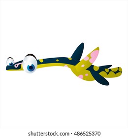 vector cartoon comic illustration of ancient reptiles. Water dinosaurs. Plesiosaurus