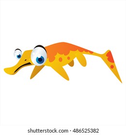vector cartoon comic illustration of ancient reptiles. Water dinosaurs. Plesiosaurus