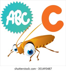 vector cartoon comic illustration for animal funny alphabet. Badges, stickers or logos or icons designs with animals. C is for Cockroach