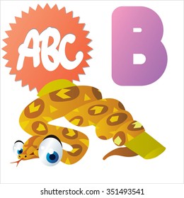 vector cartoon comic illustration for animal funny alphabet. Badges, stickers or logos or icons designs with animals. B is for Boa