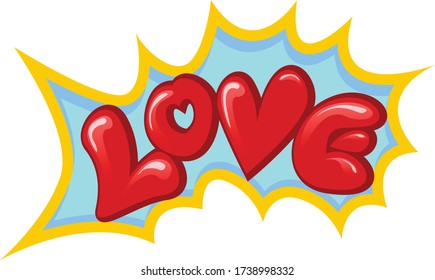 vector cartoon comic style writing illustration of  love