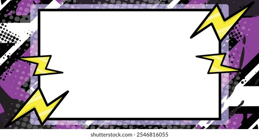 Vector cartoon comic themed cover, with purple and dark gray abstract background, has empty space in the middle, eps 10, editable.