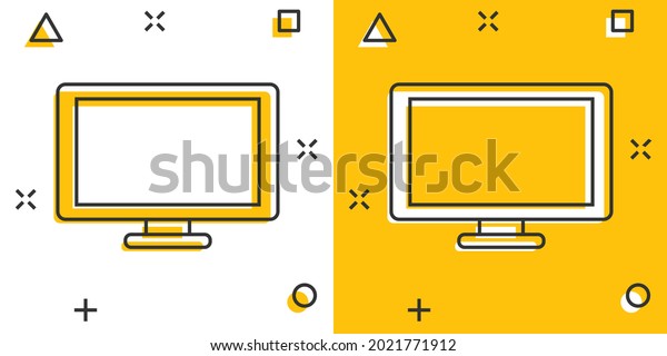 Vector
cartoon computer icon in comic style. Monitor sign illustration
pictogram. Tv business splash effect
concept.