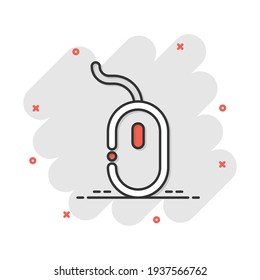 Icono del ratón del ordenador de dibujos animados vectores en estilo cómico. Pictograma de la ilustración del cursor del equipo. Concepto del efecto de salpicadura del negocio del ratón.