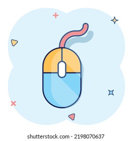 Vector cartoon computer mouse icon in comic style. Computer cursor sign illustration pictogram. Mouse business splash effect concept.